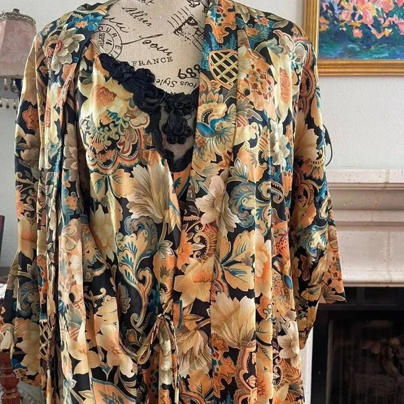 VTG 1980's Inner Most Night Gown Robe Set Floral Satin Silky Romantic Cottagcore - Picture 3 of 16